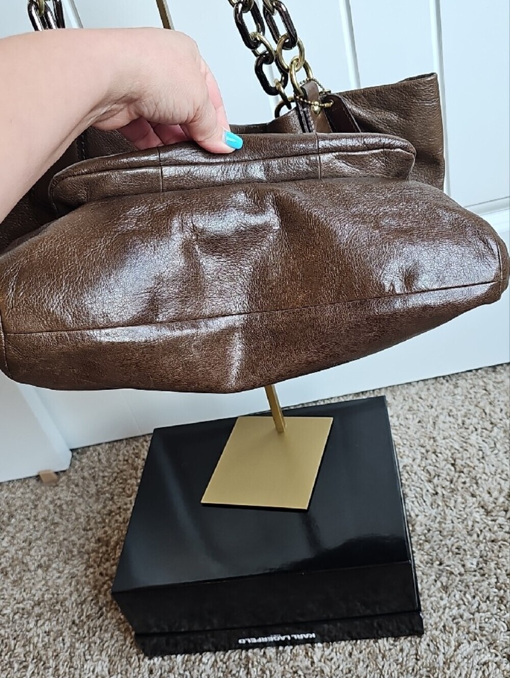 Coach Vintage Kristin Brown Leather Tote / Hobo (Style 14214) Purple Lining - Picture 10 of 12
